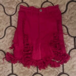FashionNova Red or Gray Distressed Denim Shorts